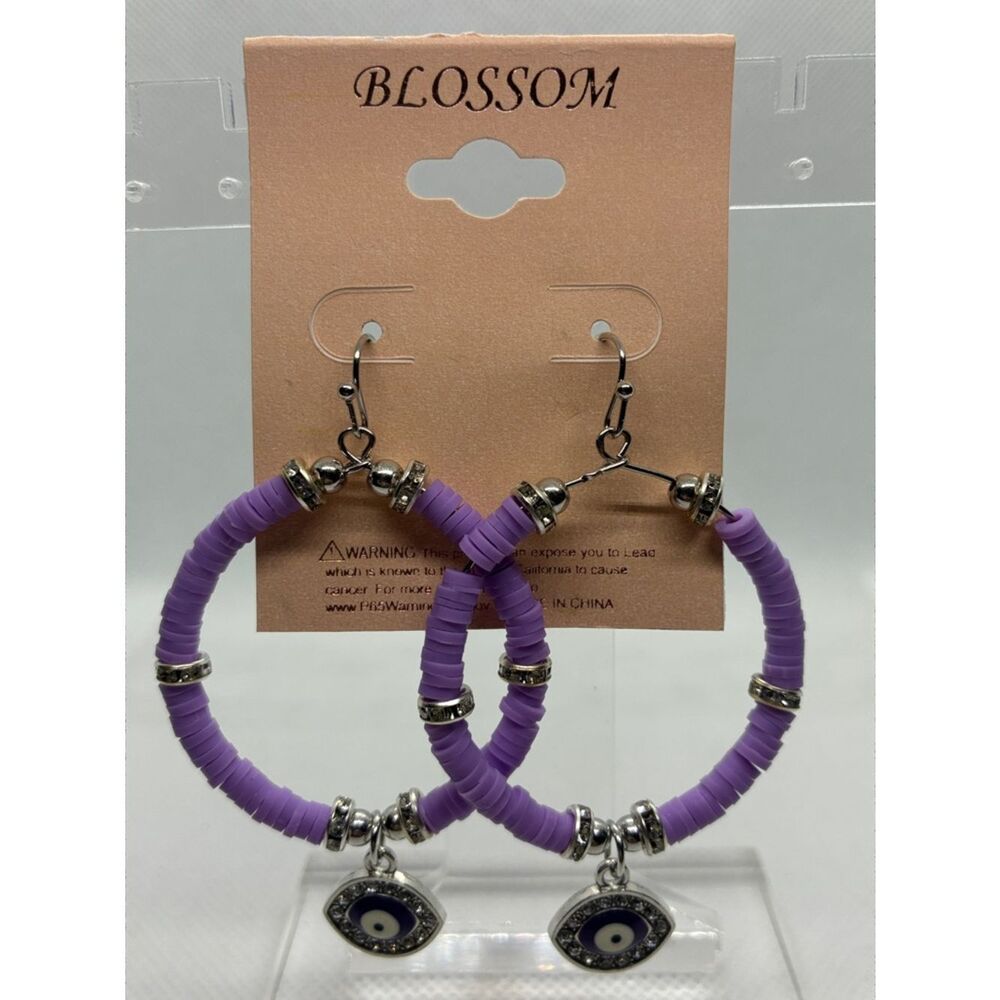 3For$20 Blossom Purple Evil Eye Hoop Earrings - Women Jewelry